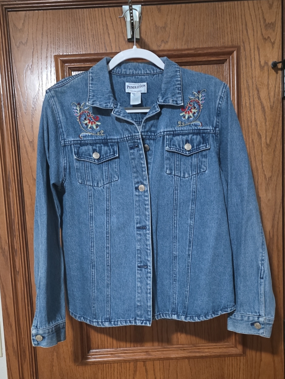 Pendleton Blue Denim Jacket with Floral Embroidery